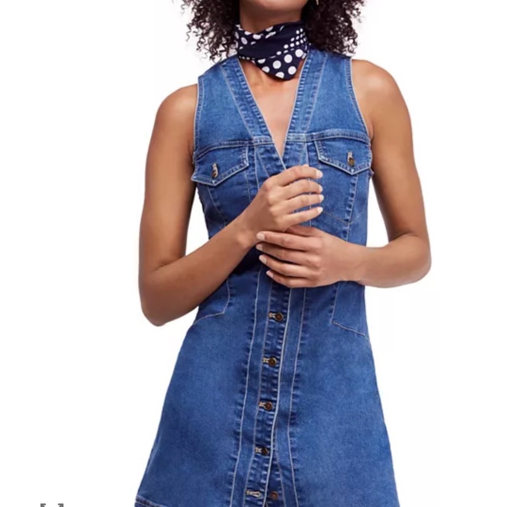 Free People Wandering Star Denim Mini Dress Size 8